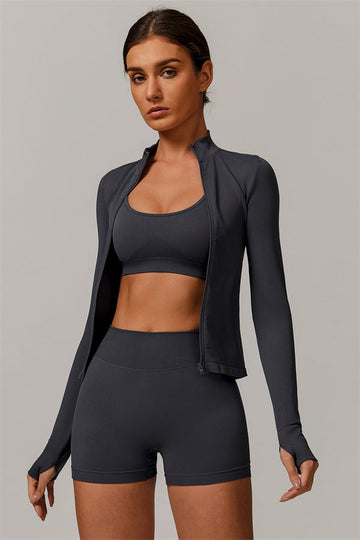 The Nova Luxe Jacket Sports Bra Shorts 3-Piece Set