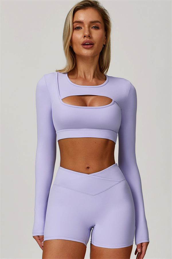 The Lavish Long Sleeve Cut-out Crop Top Shorts 2-Piece Set