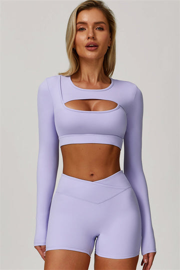 The Lavish Long Sleeve Cut-out Crop Top Shorts 2-Piece Set